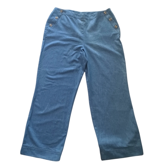 Harris/Wallace Womens Wide-Leg Pants Sailor Spring Blue Plus Size 16 Cotton  NEW - Picture 1 of 6